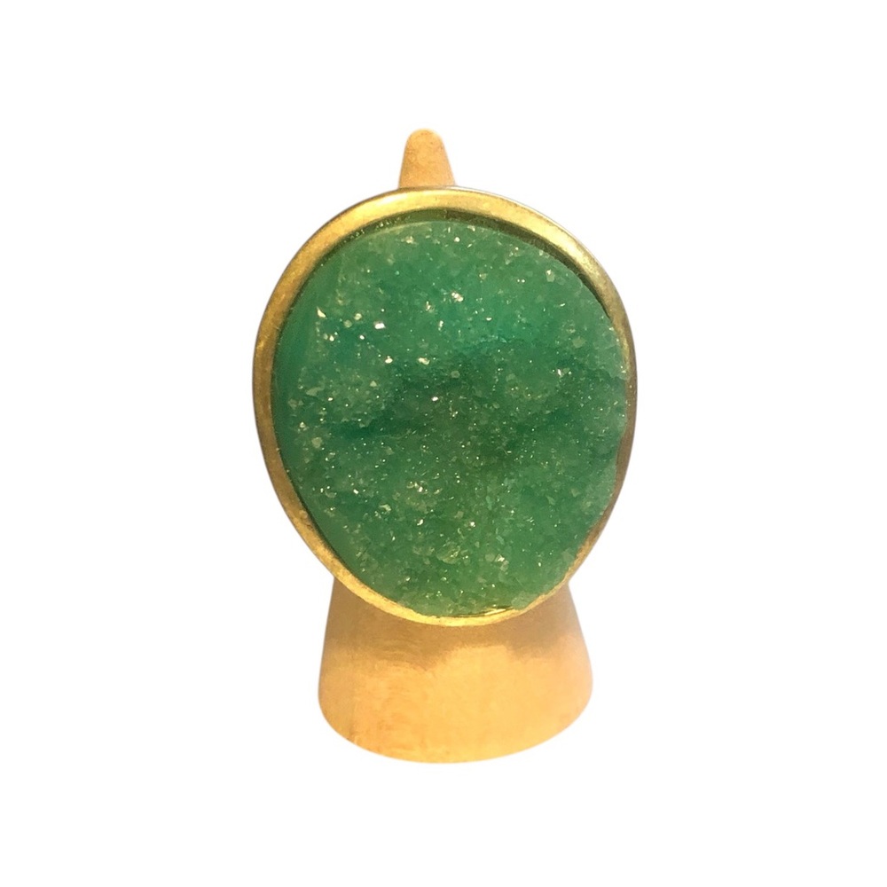 Vintage Jade Green Druzy Adjustable Statement Cocktail Ring Boho Festival